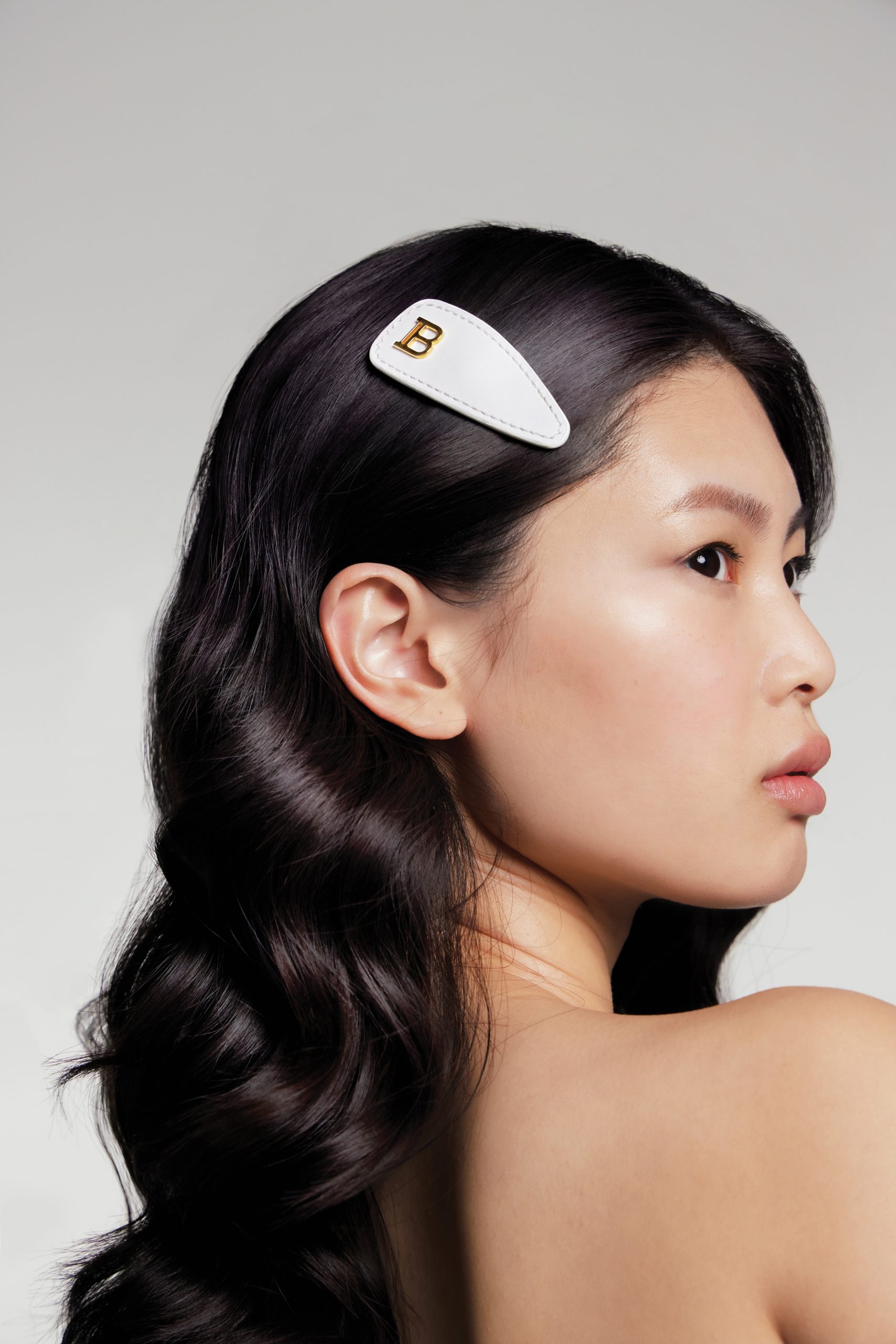 BALMAIN HAIR ādas matu sprādze balta / Printemps Leather Snap Hair Clip White - Image 4